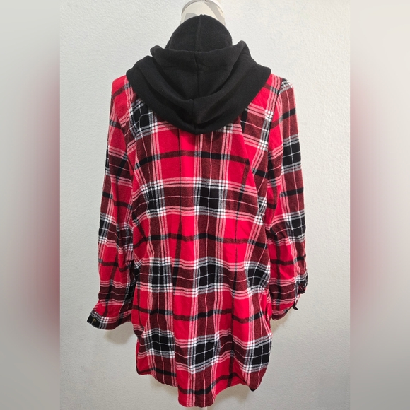 No Boundaries Hooded Plaid Flannel Button Down Shirt Size XXXL (21) Juniors - Picture 5 of 12